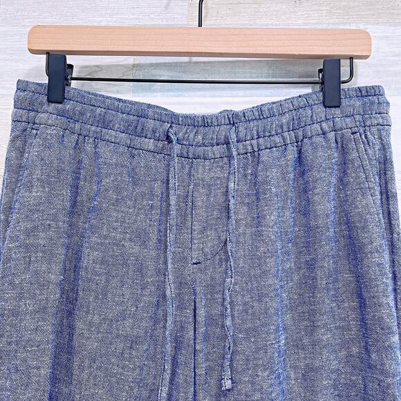 OLD NAVY Linen Chambray Pull On Pants Blue Mid Rise Wide Leg Womens Small - Picture 2 of 6